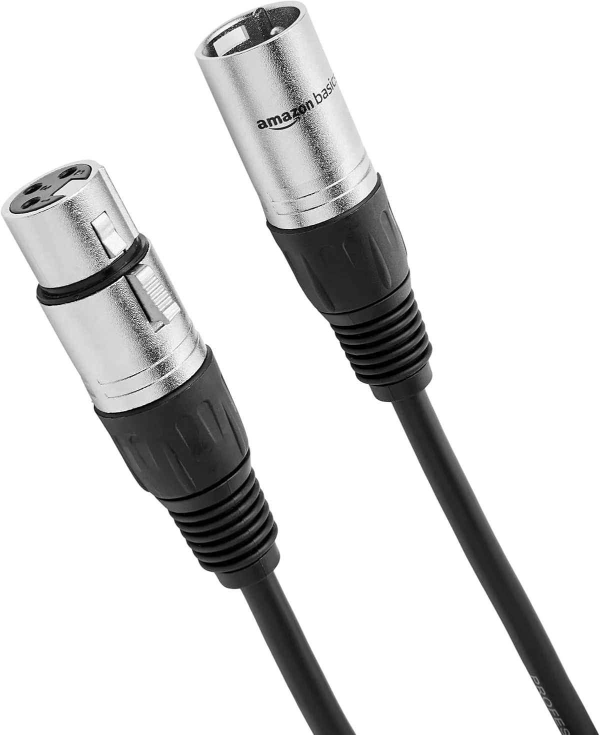 Amazon Basics XLR cable connector detail — nickel plating and strain relief