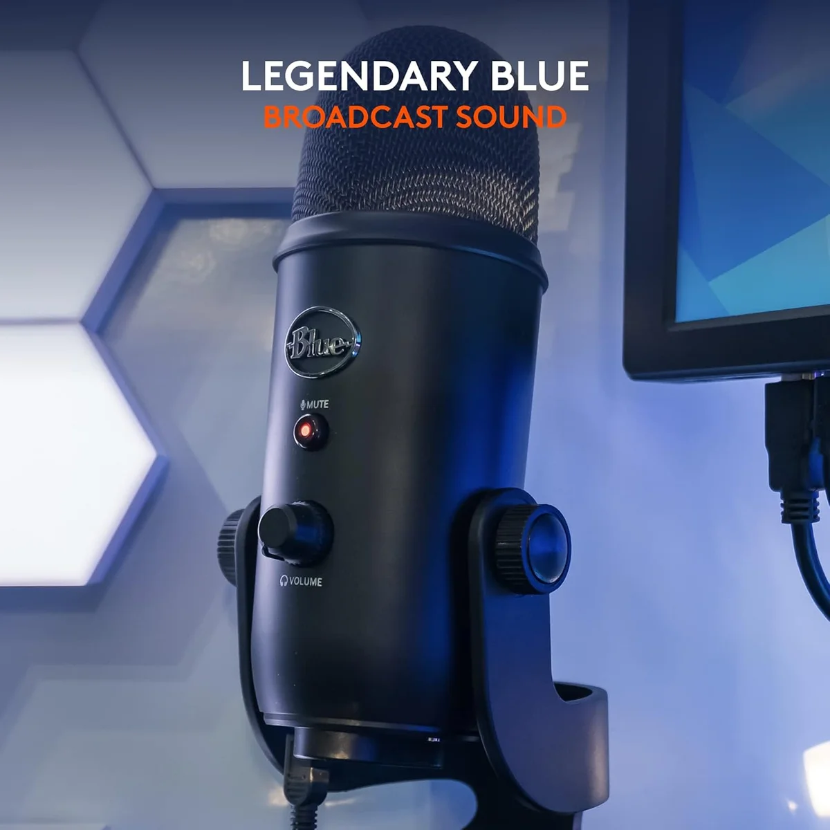Blue Yeti USB Microphone mounted on camera