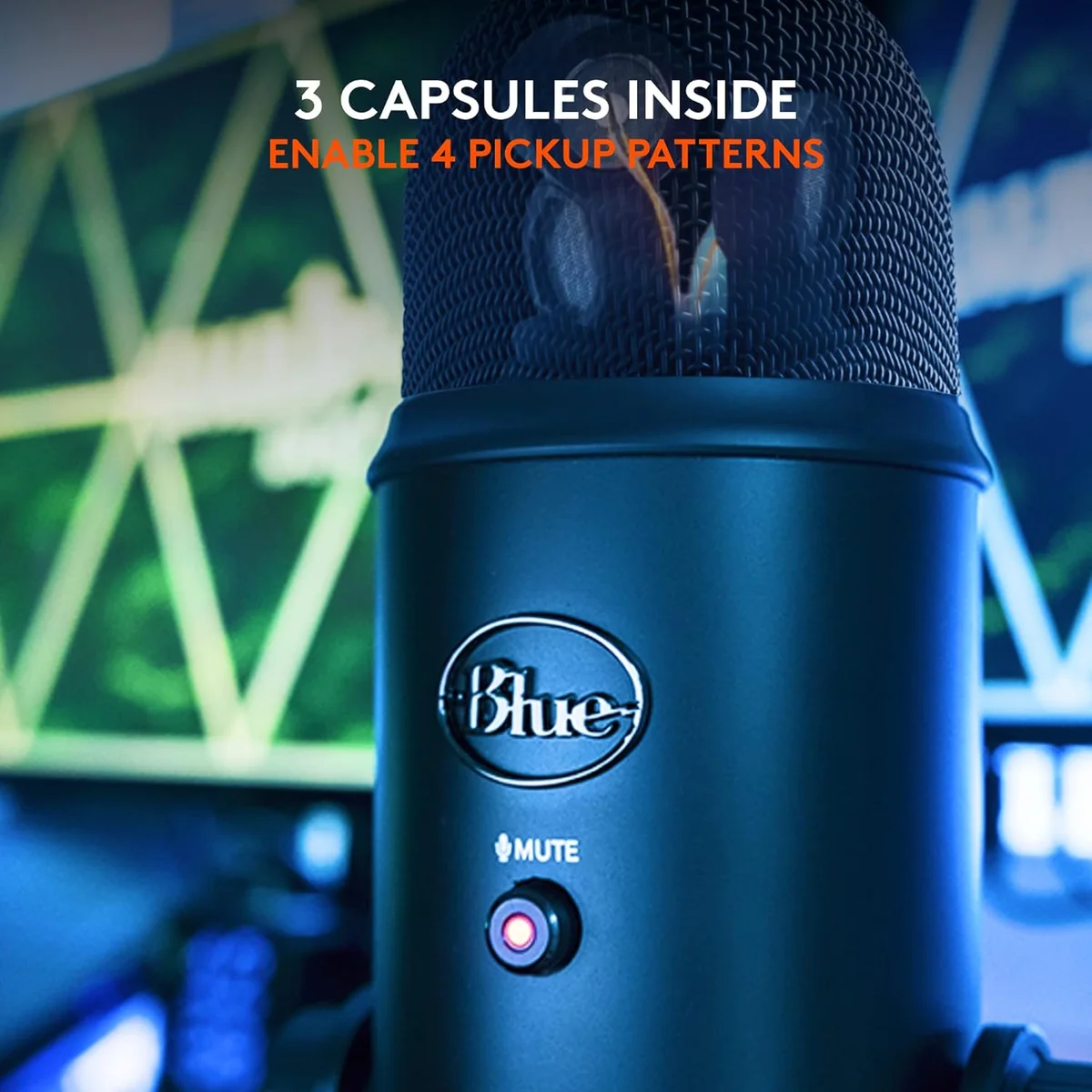 Blue Yeti polar pattern selector — four pickup modes on a single dial
