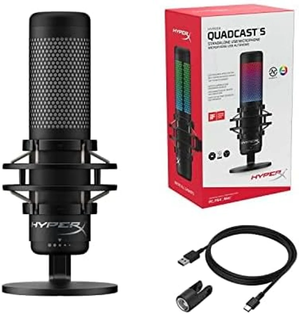 HyperX QuadCast S RGB lighting — customizable through NGENUITY software