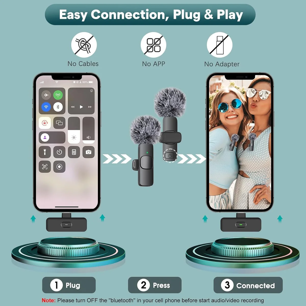 MAYBESTA wireless mic receiver — extended connector design for phone case compatibility