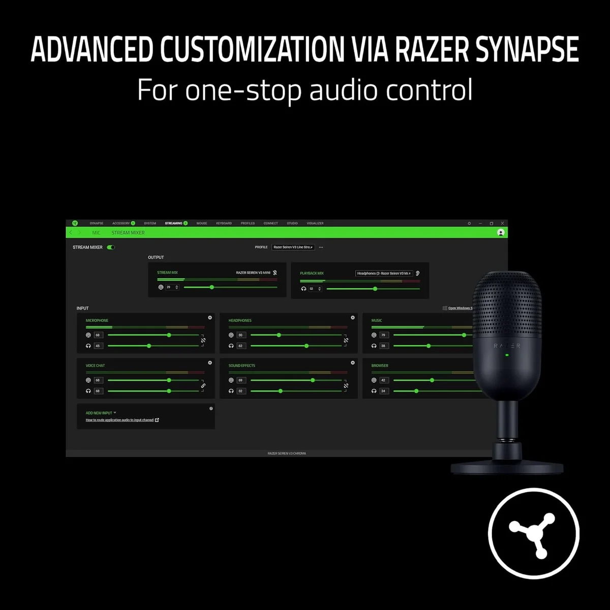 Razer Seiren V3 Mini tap-to-mute LED indicator — the only physical control on the mic