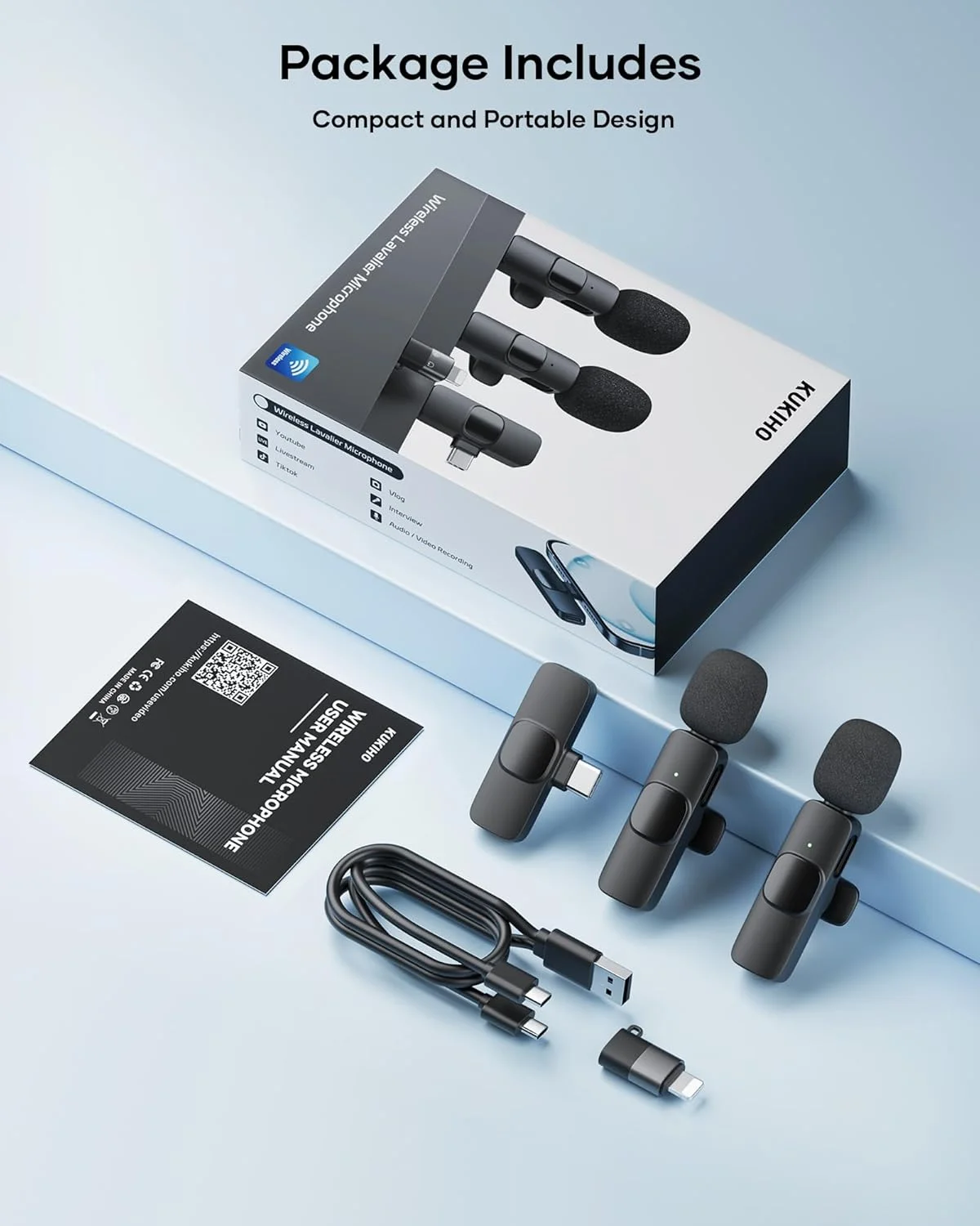 KUKIHO wireless microphone system charging — USB-C charging for all components