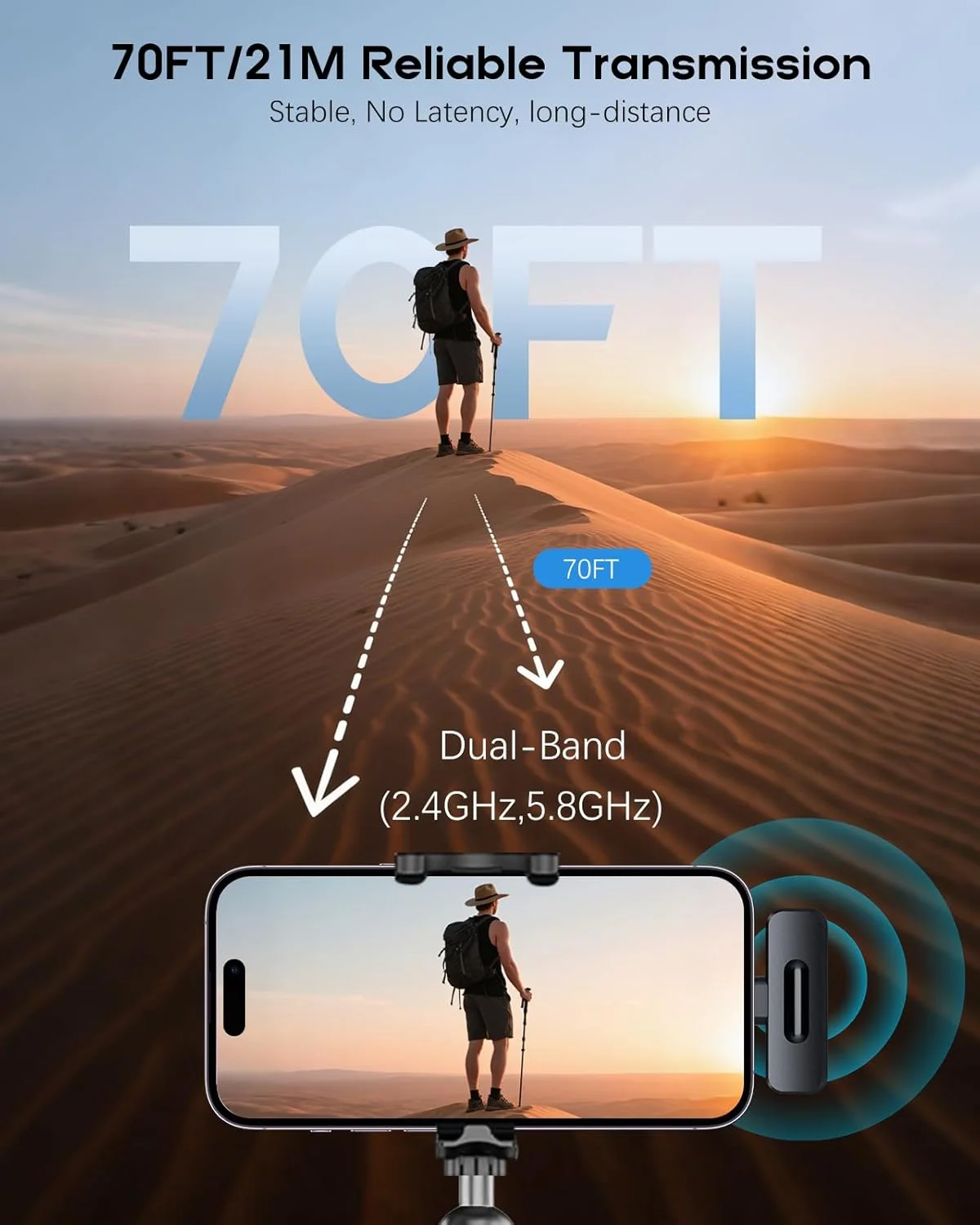 ZOPPLM wireless mic clipped to clothing — 360-degree rotating clip design